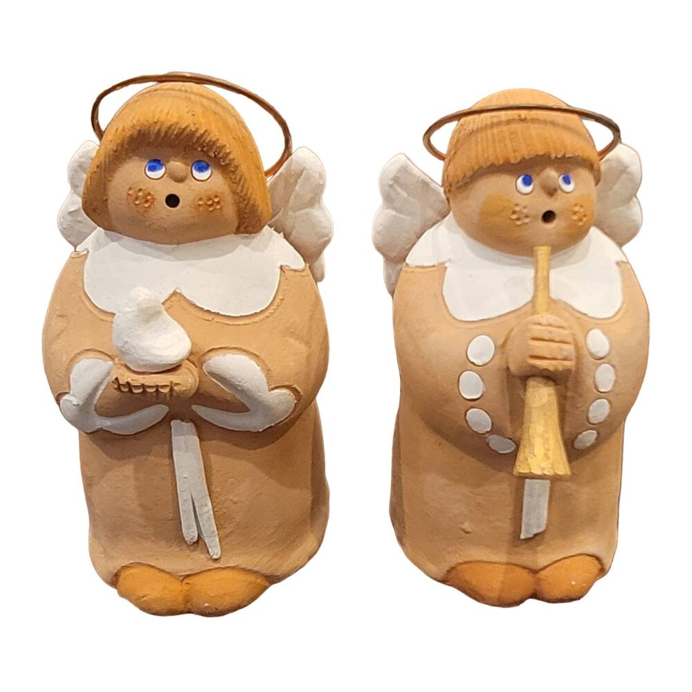 2 Choral Monk Angel Figure Sermar Chile Terra Cotta Folk Art Christmas Decor